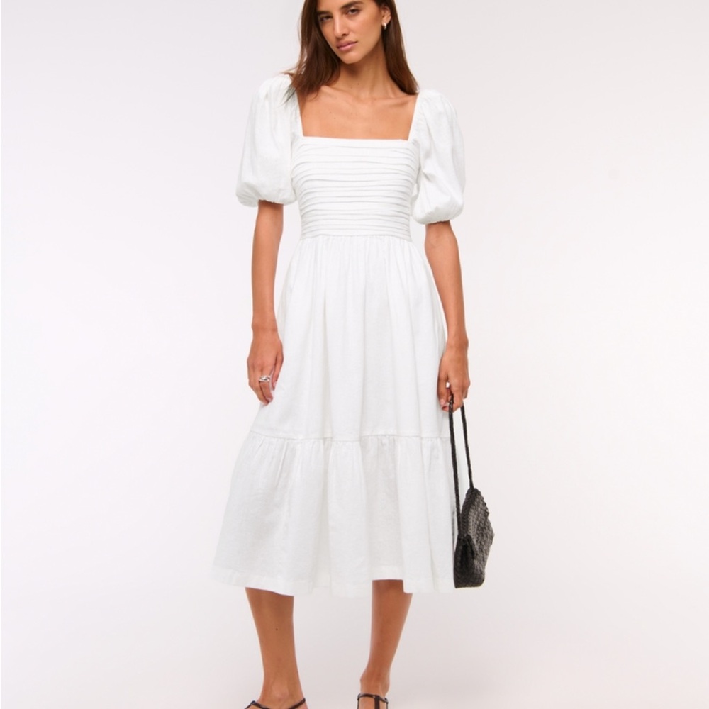 Abercrombie & Fitch White Smocked Midi Sundress